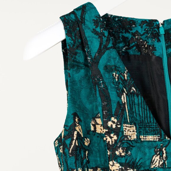 Oscar de la Renta AW/13 Teal Jacquard Sleeveless Pleated A-Line Dress - Picture 5 of 10